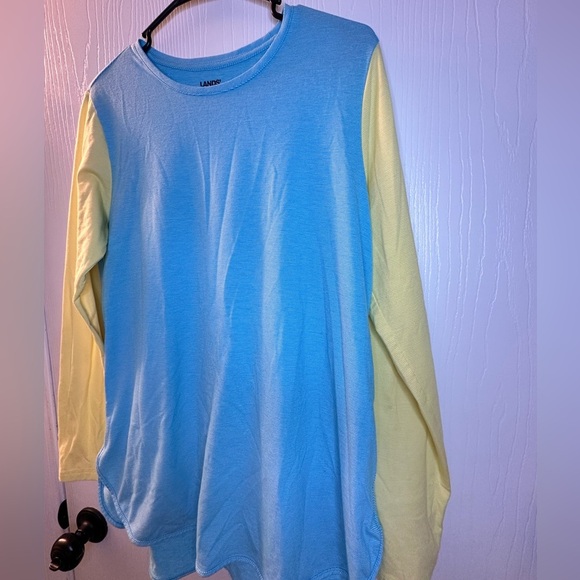 Lands End Blue Yellow Thin Stripes Long Sleeve Tunic Women’s Medium 10 12‎ Soft - Picture 3 of 7